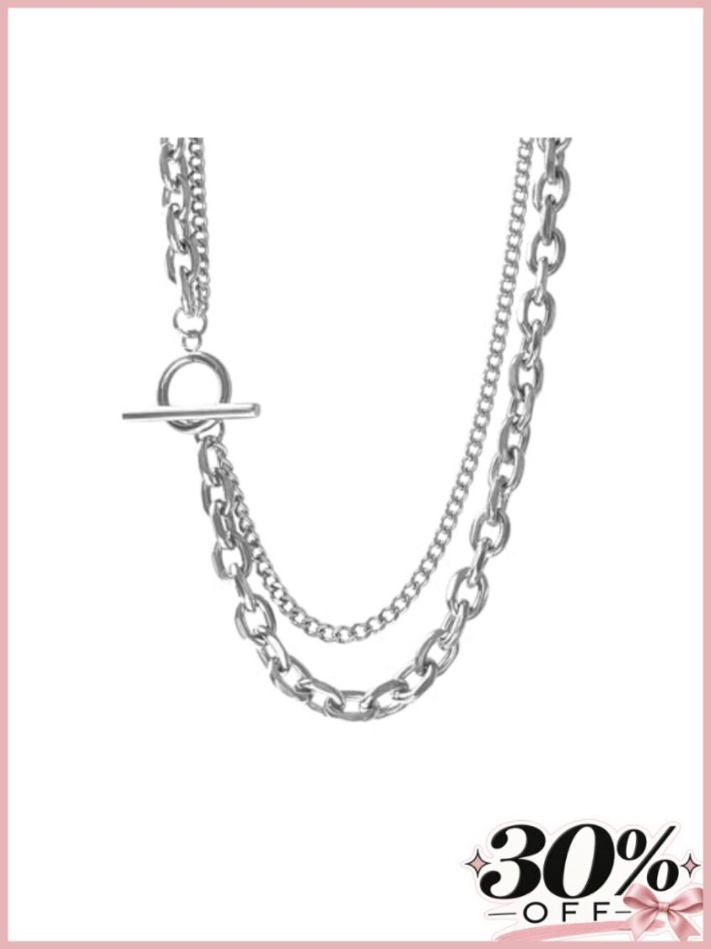 Layered Cuban Link Paperclip Chain Necklace Set Punk Toggle Clasp